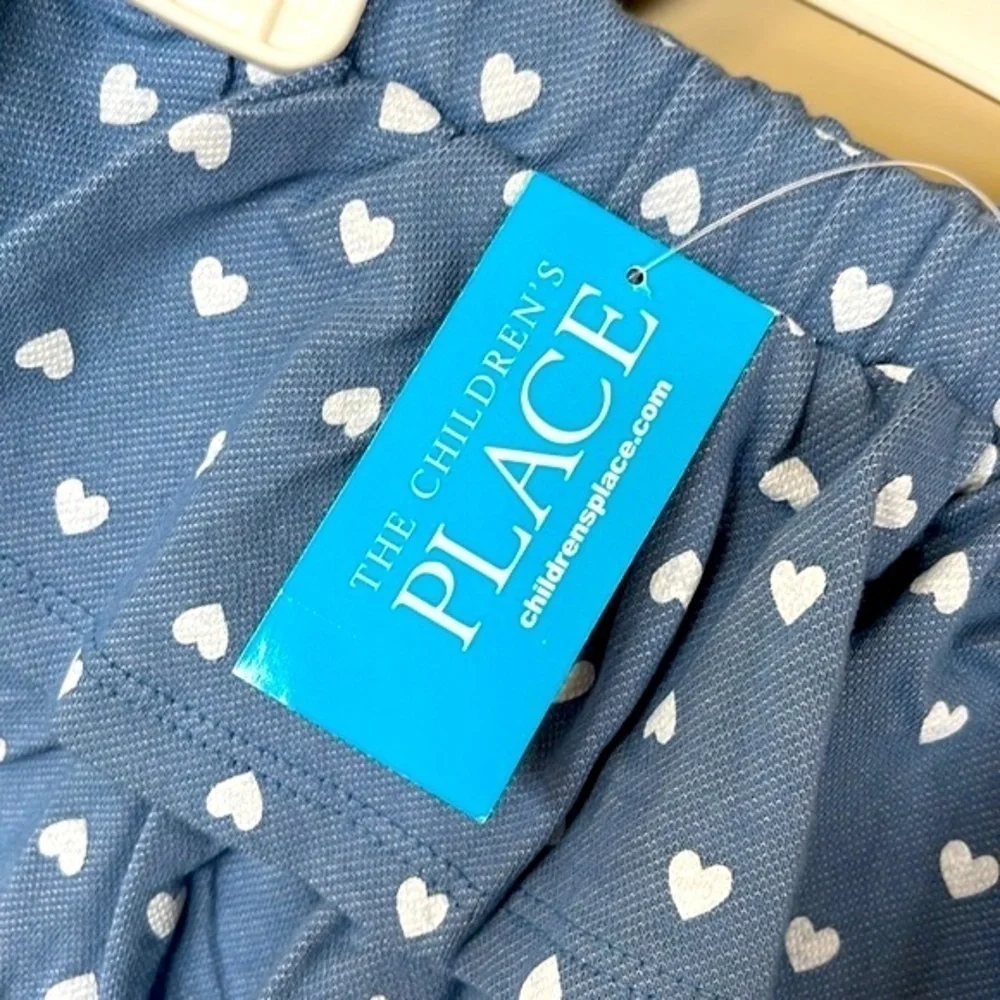 Brand New The Children’s Place Blue Tiered Ruffle Skirt White Heart Polka Dots